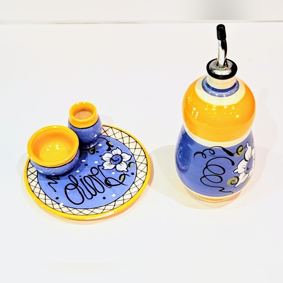 Olive oil and appetizer Olive plate.Studio art pottery signed. - Picture 3 of 12